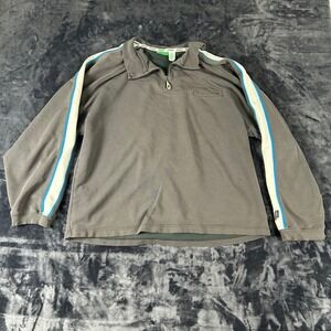 Prince Quarter Zip Pullover Mens L Gray Side Stripe Long Sleeve Sweatshirt‎